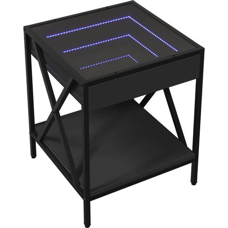 Comodino da soggiorno dal design moderno con LED 40 x 40 x 49 cm in legno ingegnerizzato nero, vetro e metallo DEC037563