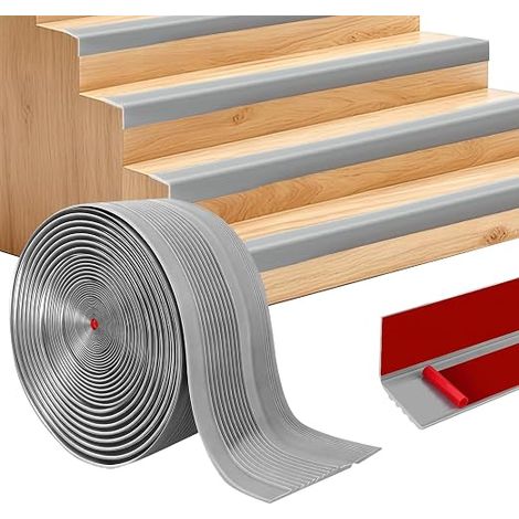 Stair Nosing Stair Treads Non-Slip Vinyl Rubber Self Adhesive Waterproof Suitable for Indoor Stairs 15m 48mm 22mm Grey (1/5)