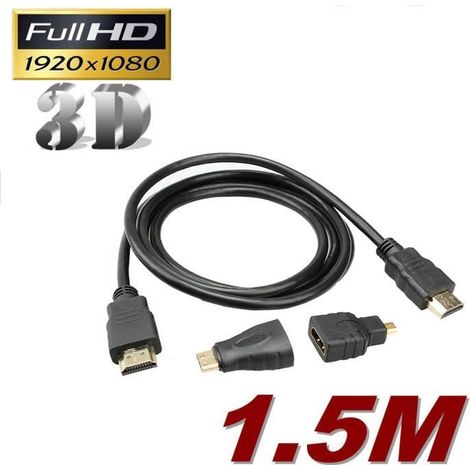 HDMI44®Câble HDMI vers HDMI haute vitesse 3 en 1 HD + adaptateur Micro HDMI + adaptateur Mini HDMI (1/4)