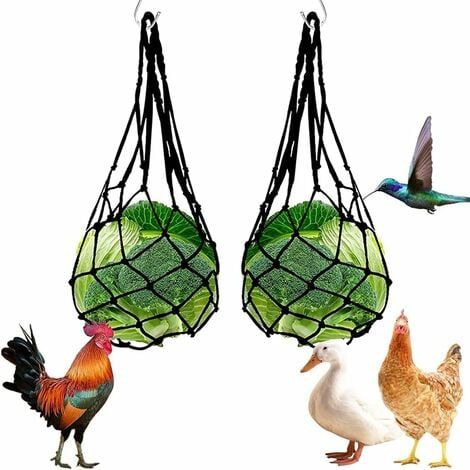 Sac en filet de nylon pour aliments pour poules, fruits et légumes, foin pour lapins, poulailler, réutilisable, 57 cm, 2 unités, noir-AquaForge (1/5)