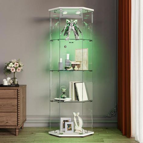 Glasvitrine - Weiß - Sicherheitsglas - LED-Beleuchtung - 60x42x162 cm