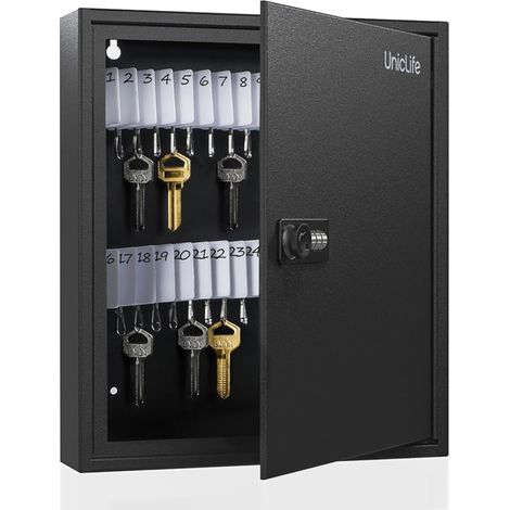 Armoire à Clés Fente Clés Serrure à Combinaison Code Réinitialisable Boîte à Clés Noire Murale Casiers Fentes Étiquettes Clés Blanches Marqueur (1/5)