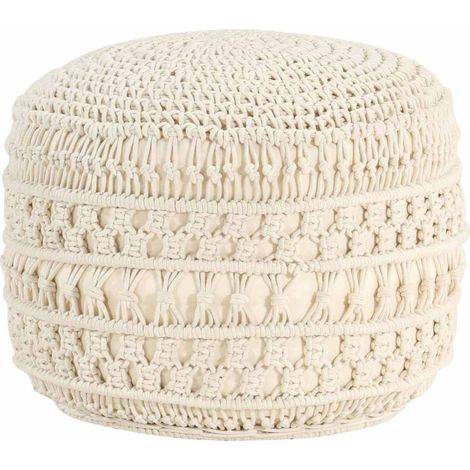 Pouf Design fait à la main - Fauteuil Repose-Pieds pour Salon ou Chambre Bas en macramé 45x30 cm Coton BV333518 - BonneVie (1/4)
