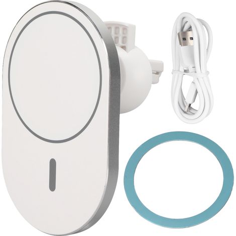 Support Voiture Magnétique Sans Fil 15W - Chargeur Rapide Universel avec Rotation 360° pour Voiture et Maison - Blanc (1/5)
