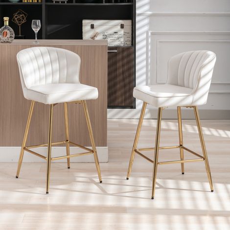 Wahson Tabourets de Bar en Velours, Lot de 2 Chaise de Bar Moderne avec Dossier Velours Tabouret Bar Moderne avec Pied Métal, Beige