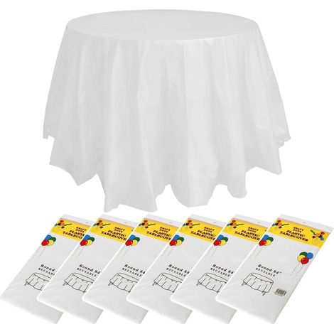 Einweg-Tischdecken rund 213,4 cm PEVA weiß 6 Stück für Partys & Bankette