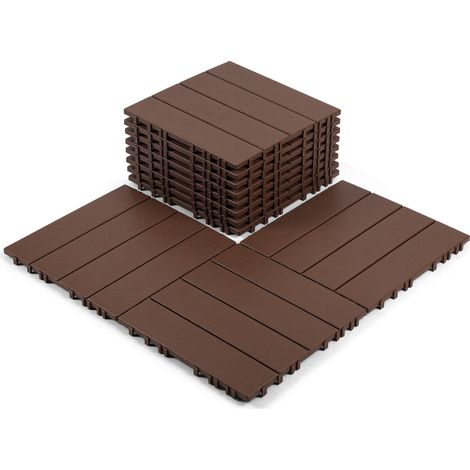 SWANEW Set di 11 piastrelle per terrazza 1 m², 30 x 30 cm, piastrelle in plastica, piastrelle a incastro Marrone (1/5)