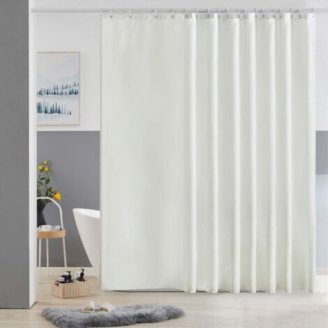 Rideau de Douche Anti Moisissure Tissu en Polyester Imperméable Rideaux de Douche Textile Lavable pour Baignoire ou la Salle de Bain 16 Crochets de Rideau Douche-Beige Extra Long 244x200cm. (1/5)