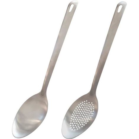 Cuillères de service en inox - Lot de 2 cuillères - Longueur 37,3 cm - Acier inoxydable 304 - Cuillère pleine et ajourée (1/5)