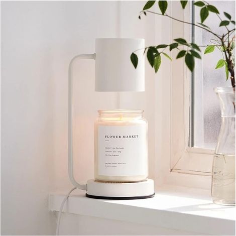 Lampe Chauffe-Bougie Aromathérapie 110-120V Fondoir À Bougie Métal À Intensité Variable for La Décoration Lampe À Intensité Variable + Support + Interrupteur (Color : White)