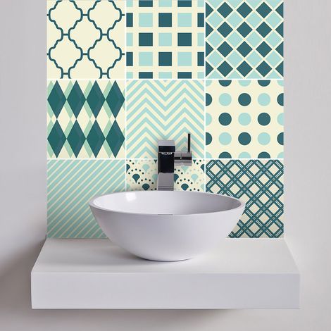 Sticker Mural Carrelage adhésif Cuisine Salle de Bain - 9 STICKERS CARREAUX DE CIMENT ETHNIQUE HIRAKATA - 9stickers15x15cm (1/5)