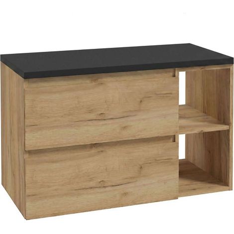 kielle Nefia - Mueble con encimera debajo del fregadero 90x54x45 cm, versión izquierda, roble dorado/negro mate 50027S94L1 (1/5)