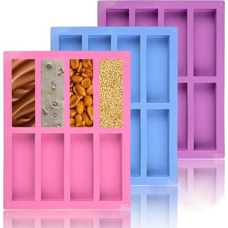 Lot de 2 moules à barres énergétiques rectangulaires en silicone, Emporte-pièce pour muffins, brownies, pain de maïs, puddings, gâteaux (26, 6 x 21 cm) (1/5)