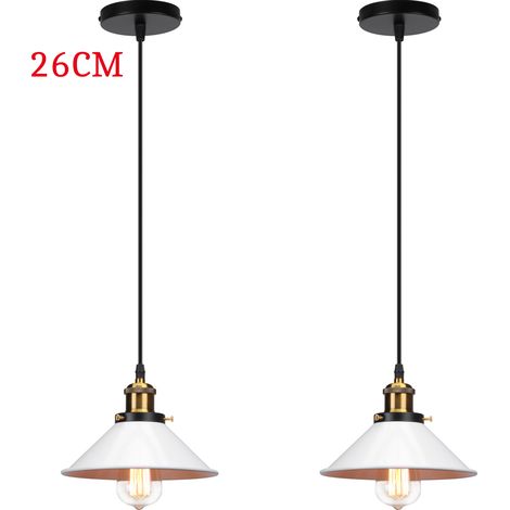 Pendelleuchte Edison Hängelampe mit Ø26cm Regenschirm Lampenschirm Eisen Art Lampe für Loft Esszimmer Wohnzimmer Weiß 2PCS (1/5)