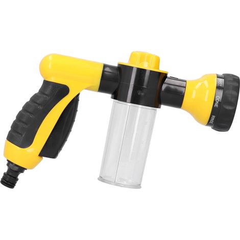 Pistolet à eau avec distributeur de mousse, 8 modes de sortie, nettoyeur haute pression pour voiture, maison et jardin (jaune) (1/5)
