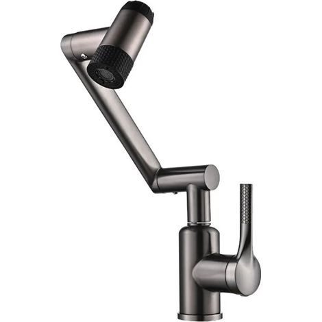 Robinet de lavabo multifonctionnel à quatre modes (gris métallisé) avec mélangeur rotatif pour eau chaude et froide (1/4)