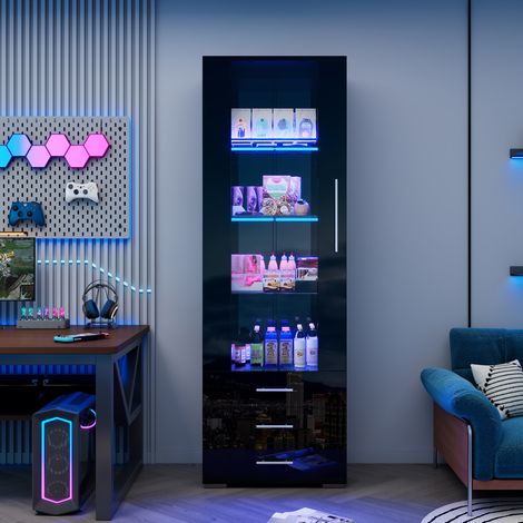 meuble rangement vitrine LED noir 60 35 180 cm OKMYHOME (1/5)