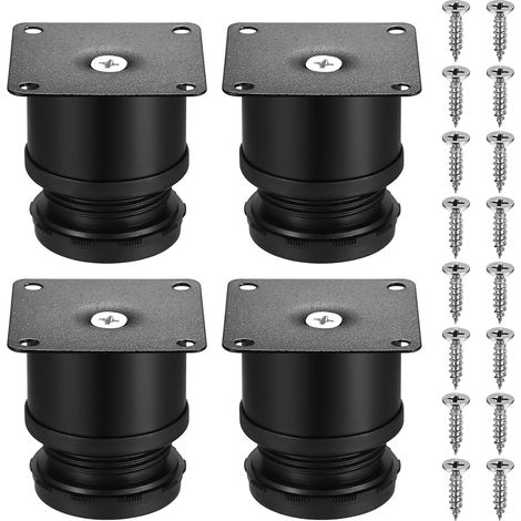 4 pieds noirs ajustables en acier inoxydable pour meubles, placards, canapés et tables. (1/5)