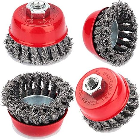 Brosse Metallique Meuleuse, 4 Pièces 3 Pouces M14 Diamètre Torsadés 75mm Brosse à Fils Métalliques, Brosse Ronde pour Meuleuse D’angle Brosse Boisseau Dérouillage Corrosion l’enlèvement de Peinture (1/5)