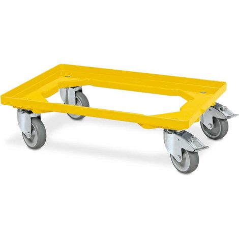 BRB Transportroller für 600x400 mm Eurobehälter, gelb, 250 kg Tragkraft, 4 Lenkrollen, 2 mit Feststellbremse