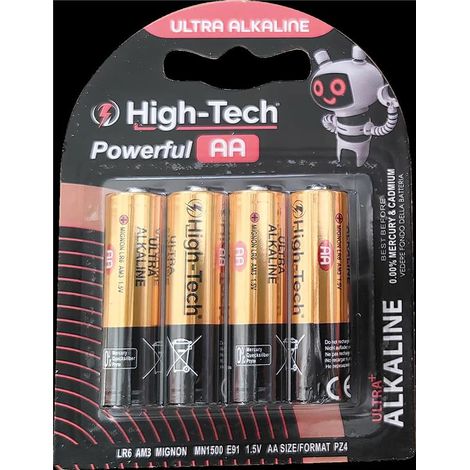 HIGH-TECH BATTERIE ULTRA ALKALINE 4 PEZZI POWERFUL AA DURATURE