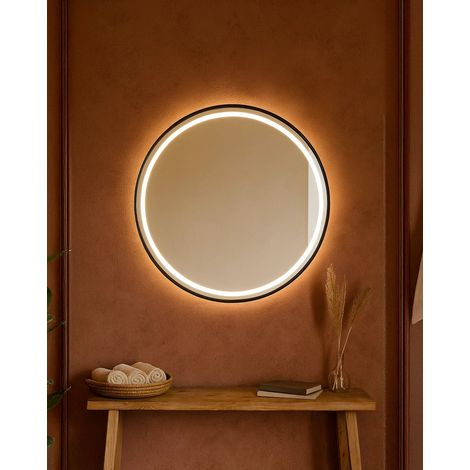 Specchio tondo 80 cm nero opaco luce regolabile antiappanamento e on off (1/5)