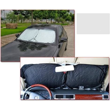 Pare-soleil Auto - Tissu Enduit Argent - Protection UV et Anti-chaleur - Pour Pare-brise Avant et Arrière - 150 x 70 cm (1/4)