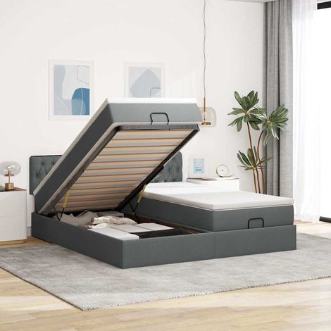 Estructura cama otomana colchones tela gris oscuro 200x200cm (1/5)