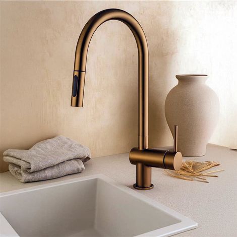 Exagonshop Rubinetto cucina bocca estraibile in ottone oro rosa