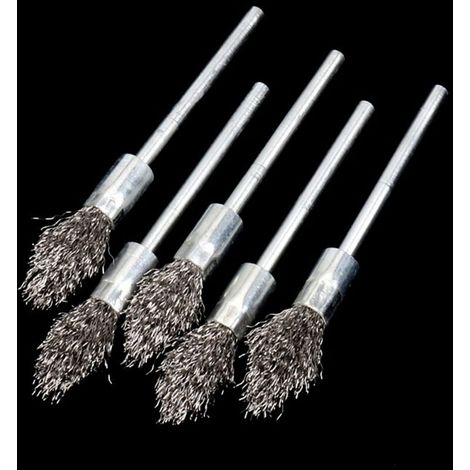 Lot de 5 brosses métalliques allongées, type torche, manche de 6 mm, pour le décapage, le nettoyage et le polissage des métaux, brosse en acier inoxydable, tête de meulage pour machines (1/4)