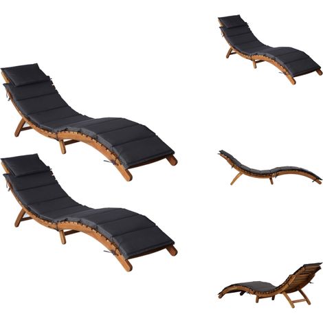 Sonnenliegen mit Auflagen 2 Stk. Dunkelgrau Massivholz Akazie - Holz Liege - Gartenmöbel - Lounge Sessel - Sonnenschirm - Garten Deko (1/5)