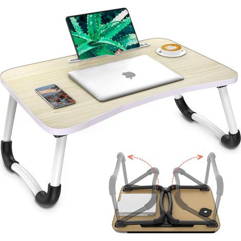 Table Pliante de lit avec Porte-gobelet et Support pour Tablette, 60 x 40 cm, Noir, Peu encombrant, Facile à Transporter, idéale pour Salon, Chambre, espaces détente et Travail Intelligent (1/5)