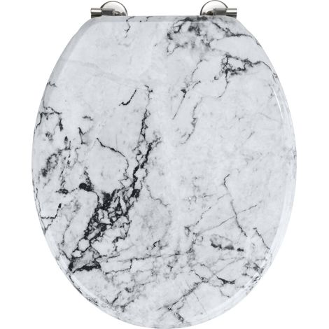 Wenko Sedile WC Onyx - Sedile WC con fissaggio in acciaio inox resistente contro la ruggine, MDF, 34.5 x 41 cm, Bianco (1/5)