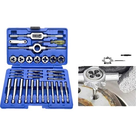 Jeu de tarauds et filières, matériau en acier CR-V, 32 pièces incluses, tailles M3-M12, type d'outil à main, adapté aux applications électriques (1/5)