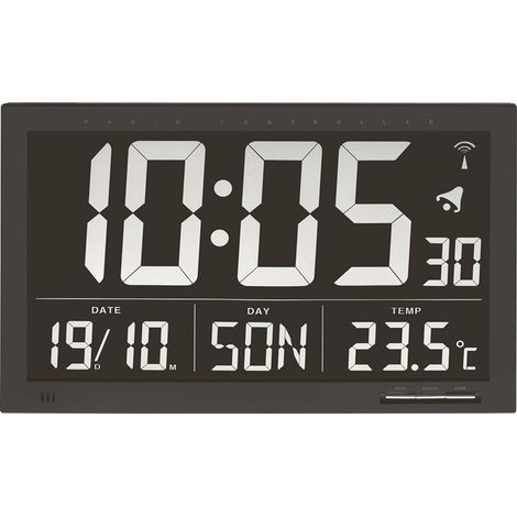 TFA Digitale Wanduhr Schwarz mit Thermometer Größe XXL (1/4)