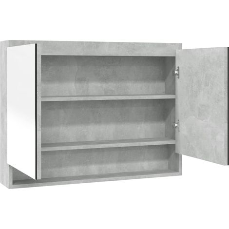 Armoire à miroir de salle de bain 80 x 15 x 60 cm MDF gris béton (1/5)