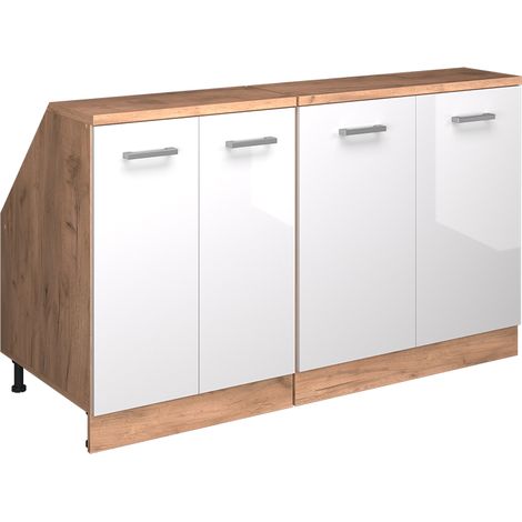 Meuble sous pente R-Line, Blanc Haute brillance, 140cm Lot de 2 caissons 60 cm de profondeur, Vicco