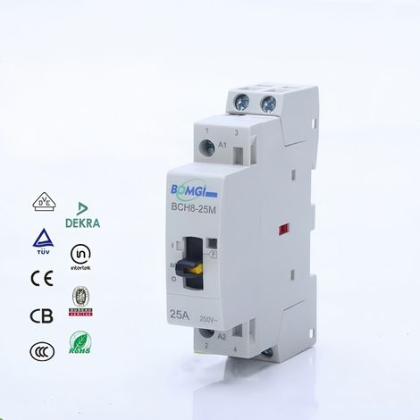 Confezione da 2 contattori domestici iCT 25A BCH8-25A M – 1NO1NC (1 aperto + 1 chiuso), AC 220-230 V, comando manuale modulare (1/3)