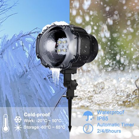 Projecteur lumineux LED flocons de neige rotatifs pour jardin, guirlande lumineuse effet chute de neige, éclairage extérieur décoratif, 1 pièce, blanc froid, étanche. (1/3)