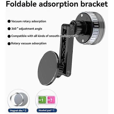 Support de téléphone portable, nouveau support magnétique rétractable, pliable et rotatif à ventouse pour voiture ou bureau (noir) ( ) (1/5)