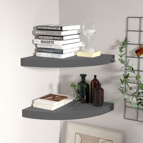 Floating Corner Shelves 2 pcs High Gloss Grey 35x35x3.8 cm MDF vidaXL