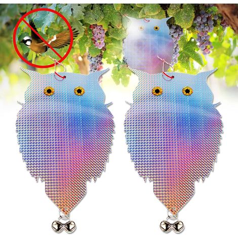 2 pcs Hibou Réfléchissant,Répulsif Oiseaux Hibou Epouvantail Oiseaux Repulsif Oiseaux Anti Pigeon avec Clochette Anti Oiseau,pour Balcon,Rebord de Fenêtre,Jardin,Ferme,Anti-Corbeau