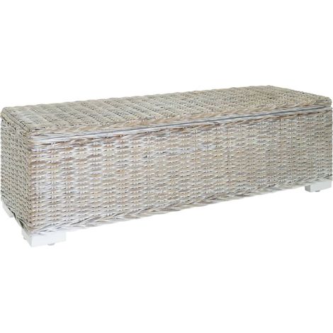 Truhe Weiß 110 cm Natur Kubu Rattan & Massivholz Mahagoni