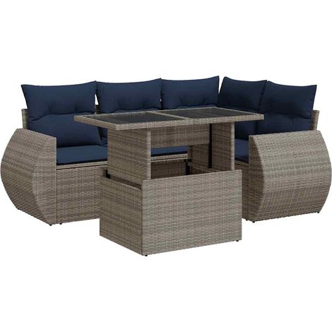 Maison Exclusive - Set Divano Giardino 5 pz con Cuscini Grigio Polyrattan Acacia (1/5)