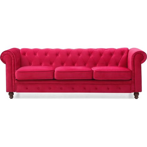 Grand canapé 3 places Chesterfield Velours Rouge