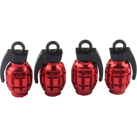 royaluxe - Chapeaux de tige de valve de pneu de grenade rouge pour le vélo de camion de voiture, 4pcs (1/5)