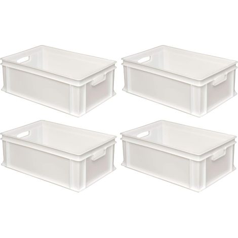 BRB 4 récipients Euro avec 2 poignées, Caisse en Plastique, Bac de Rétention Plastique, 600 x 400 x 220 mm, 43 l, blanc