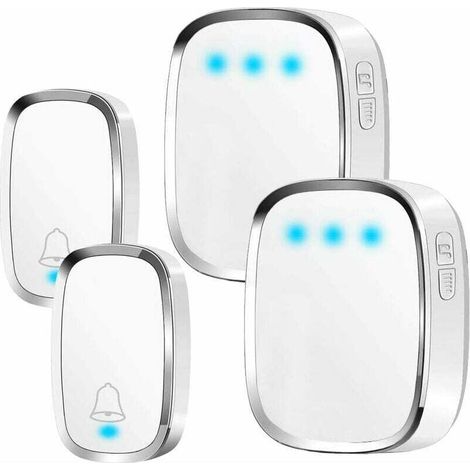 Sonnette sans Fil Extérieur Etanche Sonnette de Porte à 300m de Portée, 2 Emetteur & 2 Récepteurs, Kit de Carillon sans Fil avec LED Flash, 36 Mélodies, 4 Niveau Volume, pour Maison, Bureau, Hôtel FDC