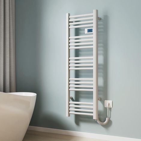 Radiateur sèche-serviettes électrique 120 x 40 cm - Chauffage électrique avec interrupteur tactile - Minuterie - Sèche-serviettes - Blanc - 450 W (1/5)