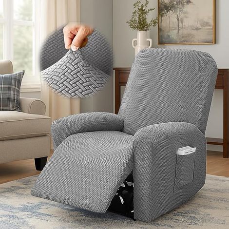 Relax Armchair Cover, 4-Piece Non-Slip Sofa Cover with Side Pocket, Stretch Waterproof Relax Armchair Covers, Washable Furniture Protector for 1 Seater Recliner Chair (Light Grey) (1/4)